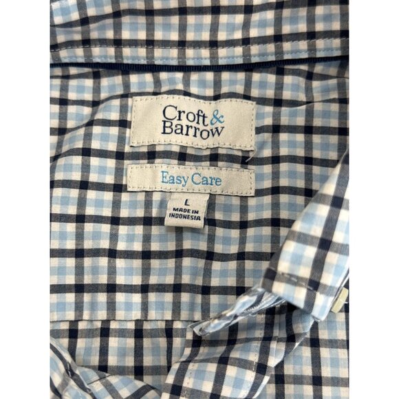 Croft & Barrow Mens Easy Care Blue Plaid Button Down Shirt Size L‎ Short Sleeve - Picture 5 of 11